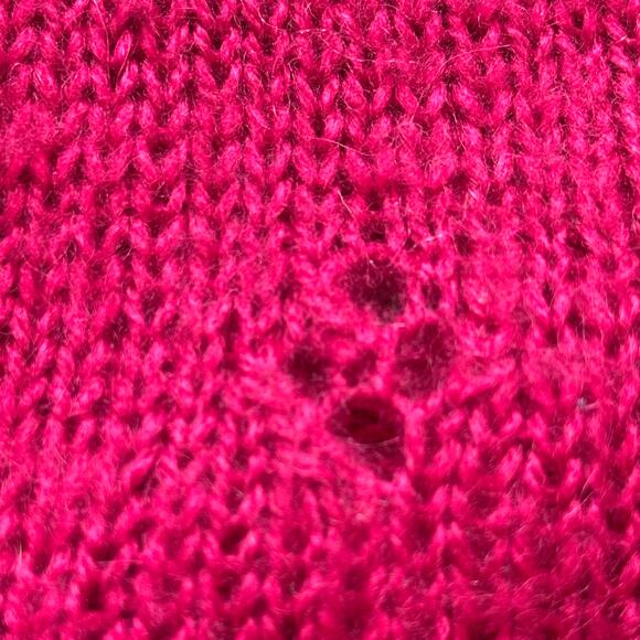 Gorgeous Handmade Knit Berry Red Wool Cardigan Pointelle Fits like Medium - Picture 9 of 10